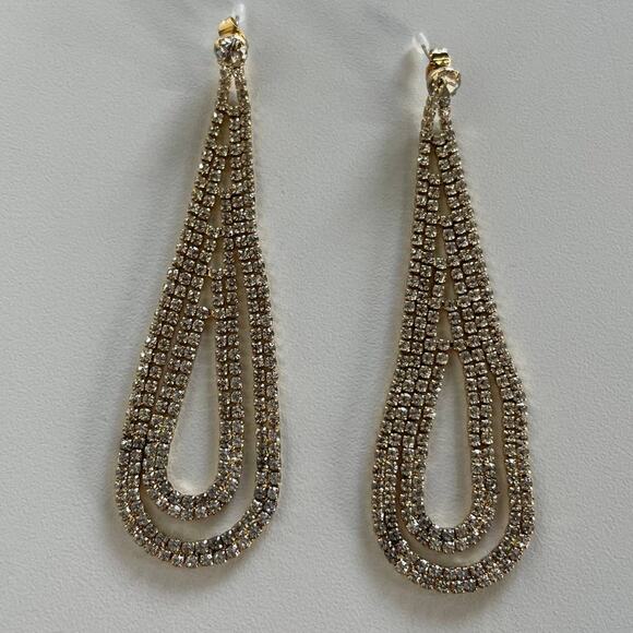 Ettika Earrings Womens Jewelry Gold Drop Rhinestone Revolve Statement Dangle - Picture 7 of 8